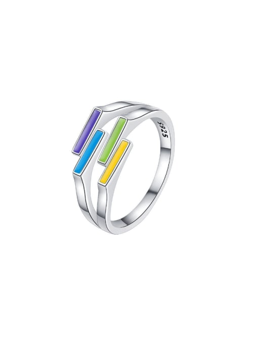 KDP-Silver 925 Sterling Silver Enamel Geometric Minimalist Stackable Ring