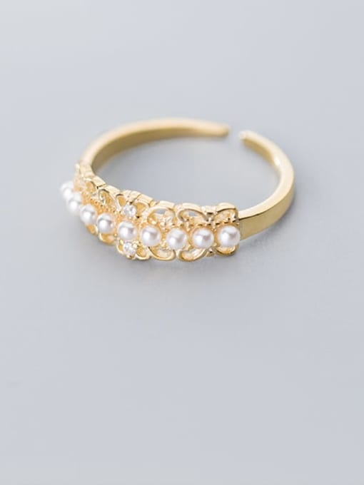 Rosh 925 Sterling Silver Imitation Pearl White Irregular Cute Free Size Ring 1