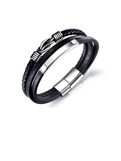 Open Sky Titanium Leather Irregular Minimalist Woven & Braided Bracelets 0