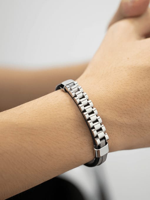Open Sky Stainless steel Artificial Leather Geometric Hip Hop Handmade Weave Bracelet 1