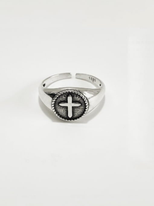 Boomer Cat Sterling Silver retro style cross adjustable ring 0