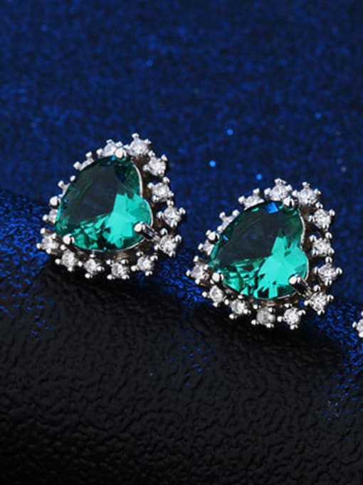 Copper water green Copper Glass Stond  Heart Luxury Stud Earring