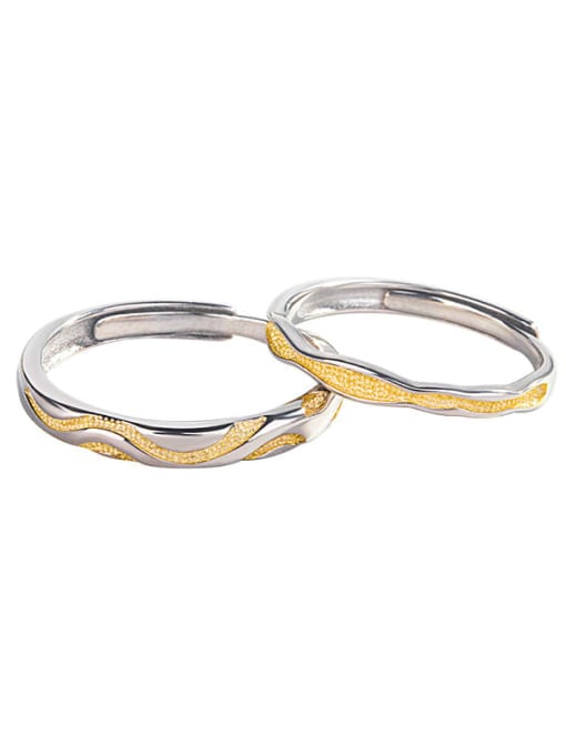 HAHN 925 Sterling Silver Irregular Minimalist Couple Ring 0