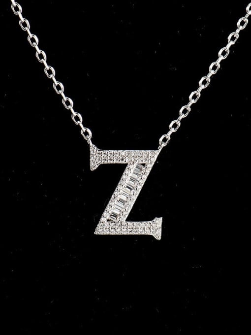 Z 925 Sterling Silver Cubic Zirconia Letter Dainty Necklace