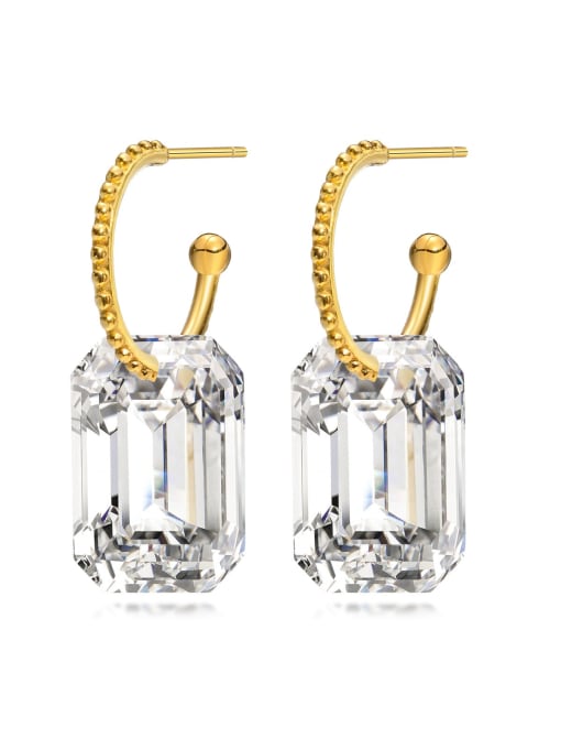 gold a pair Stainless steel Glass Stone Geometric Minimalist Huggie Earring