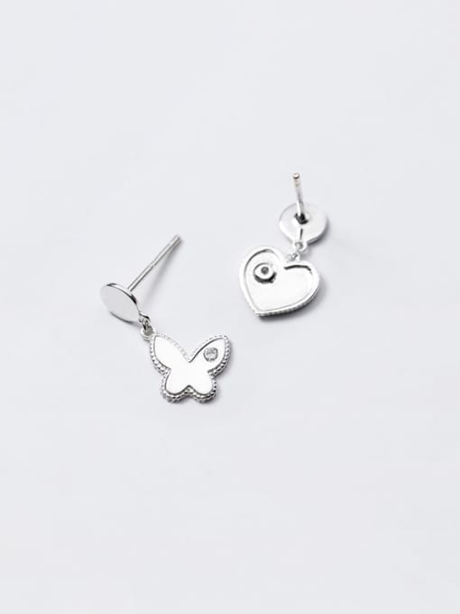 Rosh 925 Sterling Silver  Minimalist Asymmetric heart butterfly Stud Earring 4