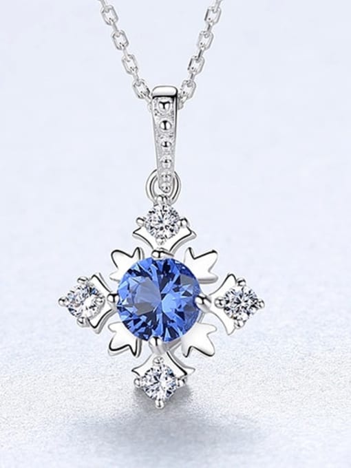 Blue 20f03 925 Sterling Silver Cubic Zirconia Simple cross flower pendant Necklace