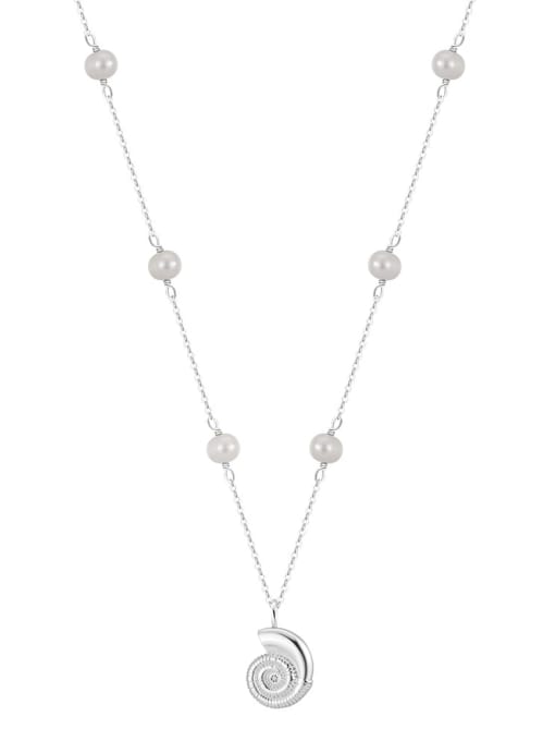 RINNTIN 925 Sterling Silver Imitation Pearl Irregular Trend Necklace 2