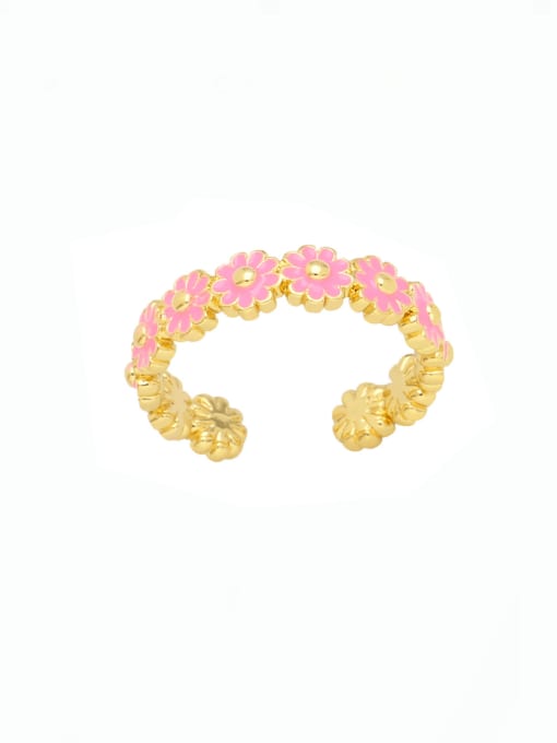 Pink Brass Cubic Zirconia Flower Hip Hop Band Ring