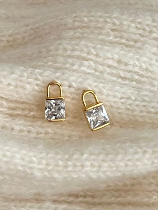 Boomer Cat 925 Sterling Silver Cubic Zirconia Square Minimalist Stud Earring 1