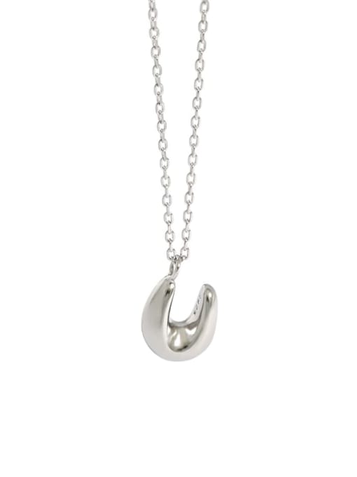 Platinum 925 Sterling Silver Geometric Minimalist U shape Pendant Necklace
