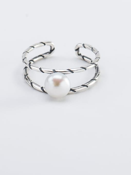XBOX 925 Sterling Silver Imitation Pearl Geometric Vintage Stackable Ring 2