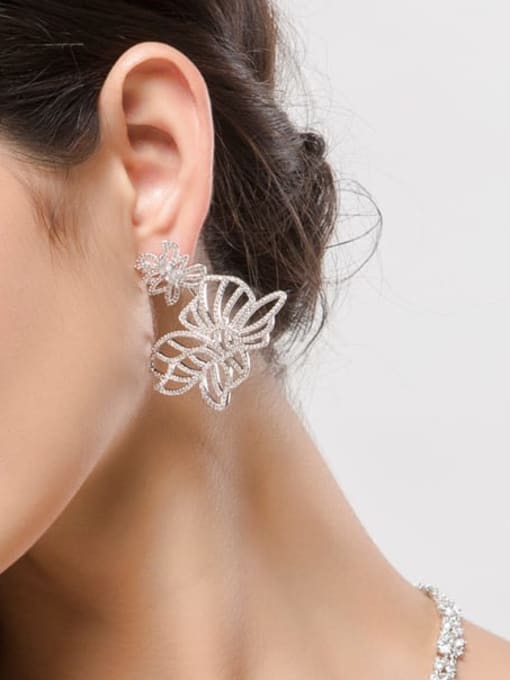 BLING SU Copper Cubic Zirconia Flower Luxury Stud Earring 2