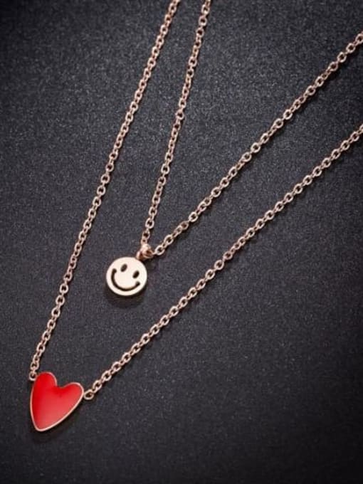 Rose Gold Titanium Red Enamel Heart Minimalist Multi Strand Necklace
