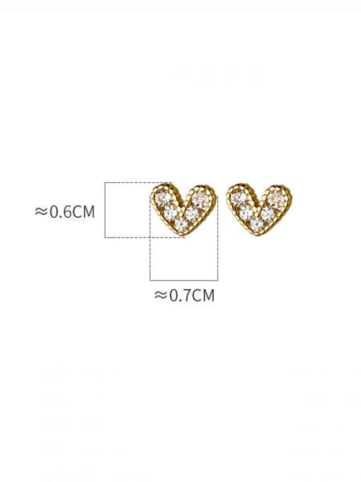 Rosh 925 Sterling Silver Cubic Zirconia Heart Minimalist Stud Earring 3
