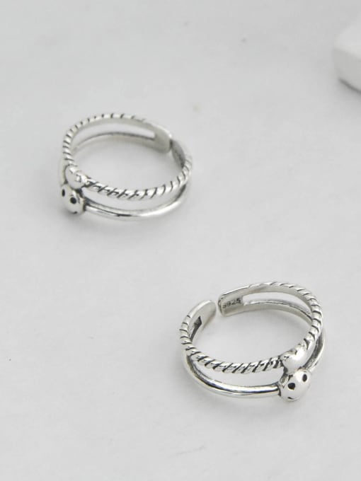 SHUI Vintage Sterling Silver With Platinum Plated Simplistic Smiley Free Size Rings