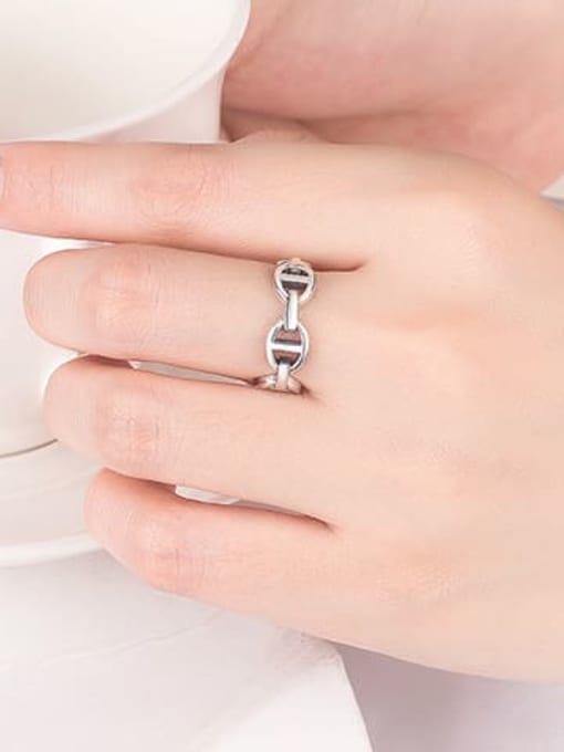 HAHN 925 Sterling Silver Hollow Geometric Chain Vintage Midi Ring 1