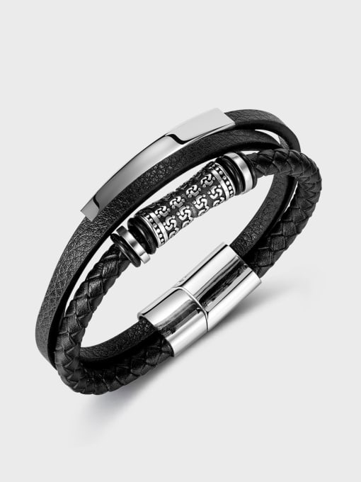 Open Sky Stainless steel Artificial Leather Geometric Hip Hop Set Bangle