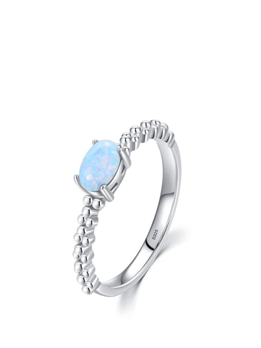 white 925 Sterling Silver Opal Geometric Classic Band Ring