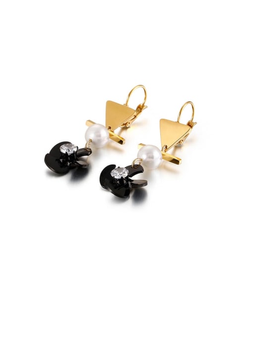 Golden black Titanium Imitation Pearl Geometric Vintage Drop Earring
