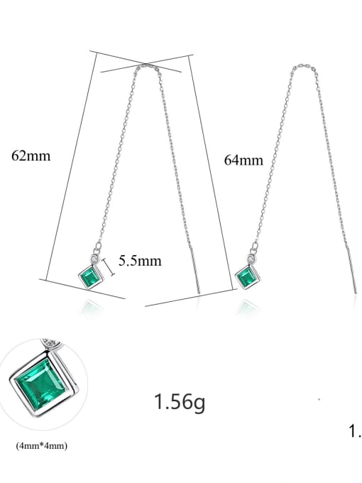 CCUI 925 Sterling Silver Cubic Zirconia Green Square Minimalist Threader Earring 4