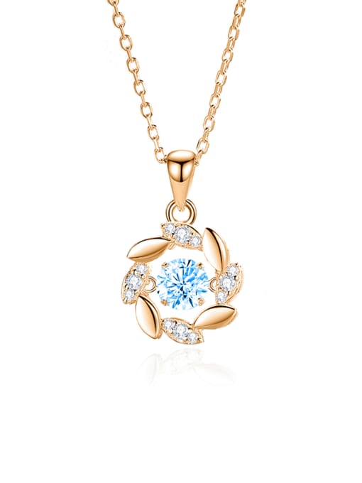 FDTD 028  Rose Gold+Blue  Zircon 925 Sterling Silver Moissanite Flower Dainty Necklace