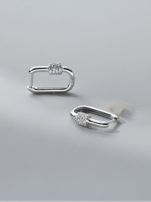 Silver 925 Sterling Silver Cubic Zirconia Geometric Minimalist Huggie Earring