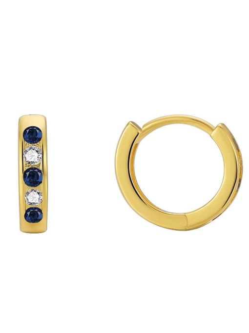 Gold Double Color Zircon Earrings Brass Cubic Zirconia Geometric Minimalist Huggie Earring