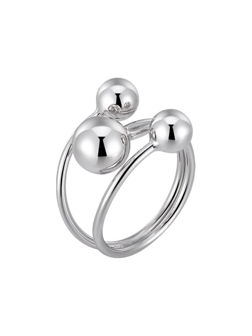 Platinum glossy round bead ring 925 Sterling Silver Geometric Minimalist Stackable Ring