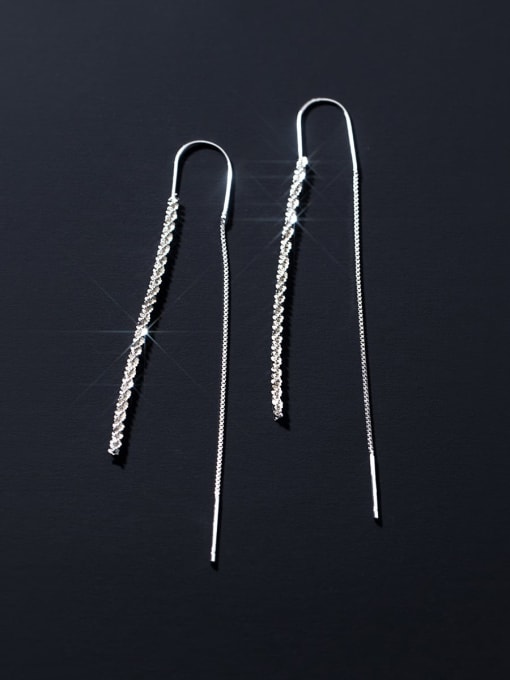 Rosh 925 Sterling Silver Cubic Zirconia Tassel Minimalist Threader Earring 0
