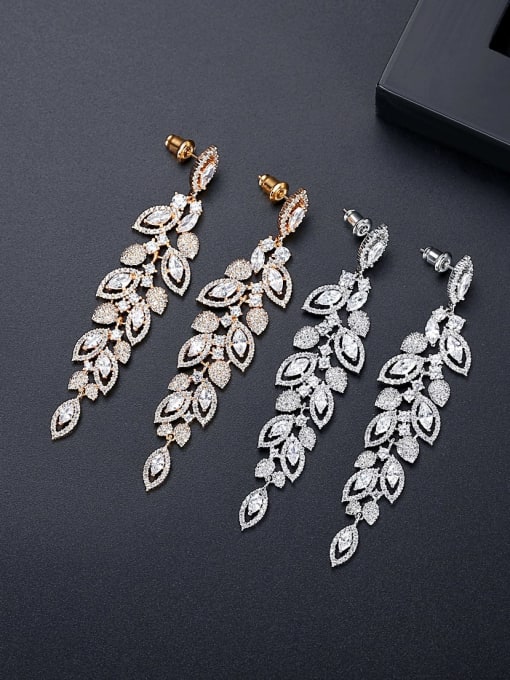 BLING SU Brass Cubic Zirconia Leaf Statement Cluster Earring 2