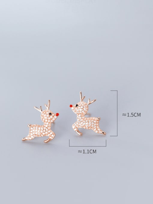 Rosh 925 Sterling Silver Rhinestone Deer Cute Christmas Stud Earring 1