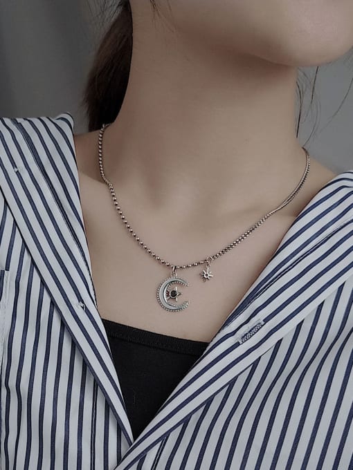 SHUI Vintage Sterling Silver With Antique Silver Plated Simplistic Moon Power Necklaces 4