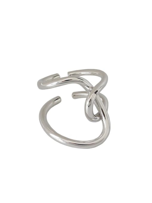 DAKA 925 Sterling Silver Irregular Vintage Simple  Asymmetric Cross Band Ring 4
