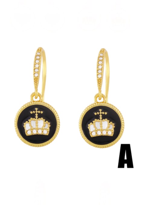CC Brass Enamel Crown Vintage Huggie Earring 1