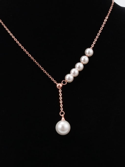 A TEEM Titanium Imitation Pearl White Tassel Trend Lariat Necklace
