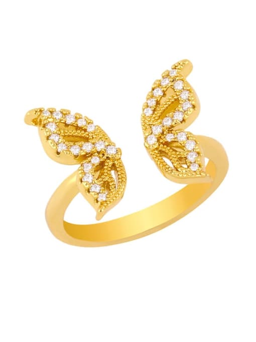 butterfly Brass Cubic Zirconia Heart Vintage Band Ring