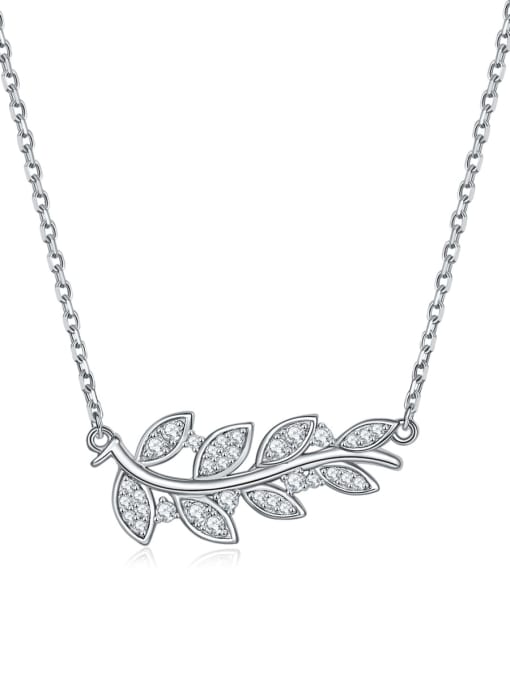 Platinum 925 Sterling Silver Cubic Zirconia Leaf Dainty Necklace