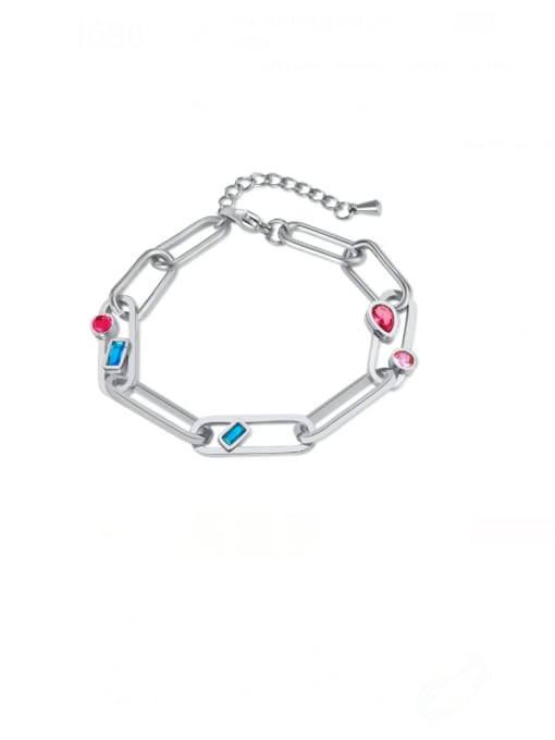 Open Sky Stainless steel Cubic Zirconia Hollow Geometric Minimalist Link Bracelet 2
