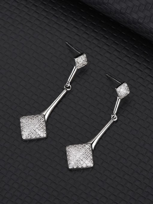 BC-Swarovski Elements 925 Sterling Silver Cubic Zirconia Square Dainty Drop Earring 2