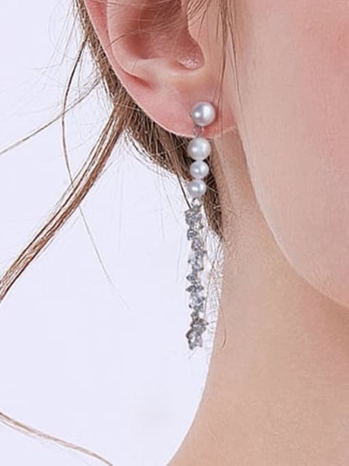 RINNTIN 925 Sterling Silver Imitation Pearl Tassel Minimalist Threader Earring 1