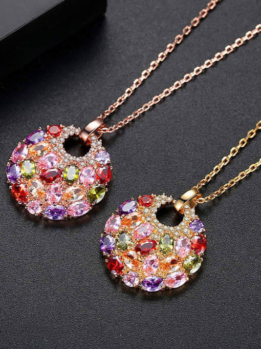 BLING SU Copper Cubic Zirconia Luxury Multi Color Round Pendant  Necklace 2