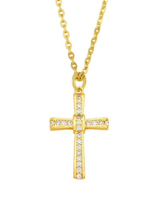 D Brass Cubic Zirconia Cross Ethnic Regligious Necklace