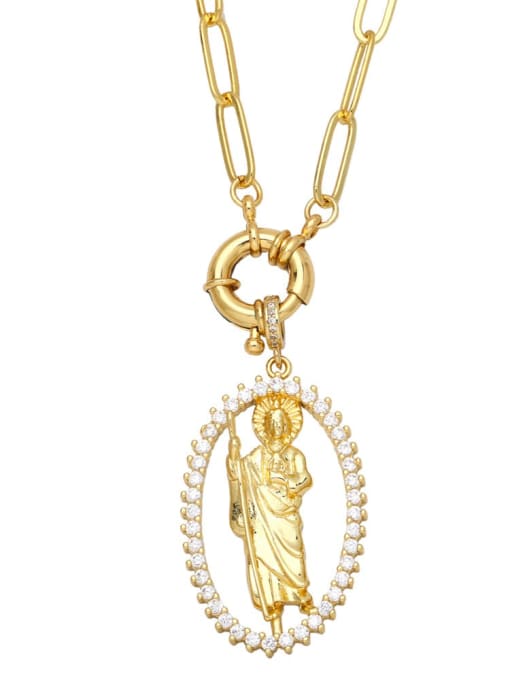 B Brass Cubic Zirconia Geometric Vintage Virgin mary Pendant  Necklace