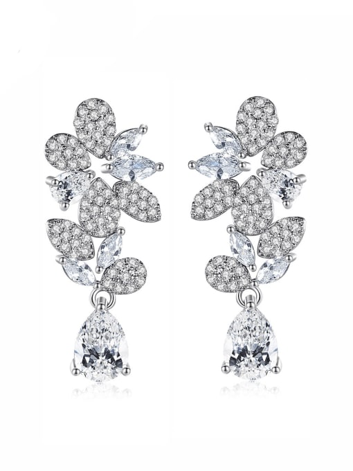 BLING SU Brass Cubic Zirconia Flower Luxury Cluster Earring