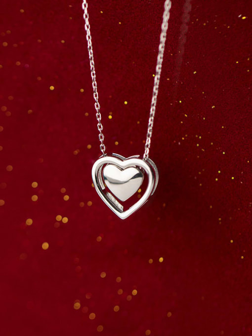 Rosh 925 Sterling Silver Minimalist  Double Layer Heart   Pendant  Necklace 1