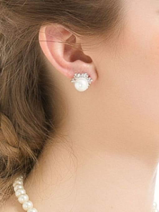 BLING SU Copper Imitation Pearl Flower Dainty Stud Earring 1