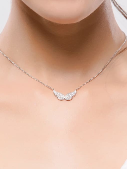 BLING SU Copper Cubic Zirconia White Wing Dainty Necklace 3