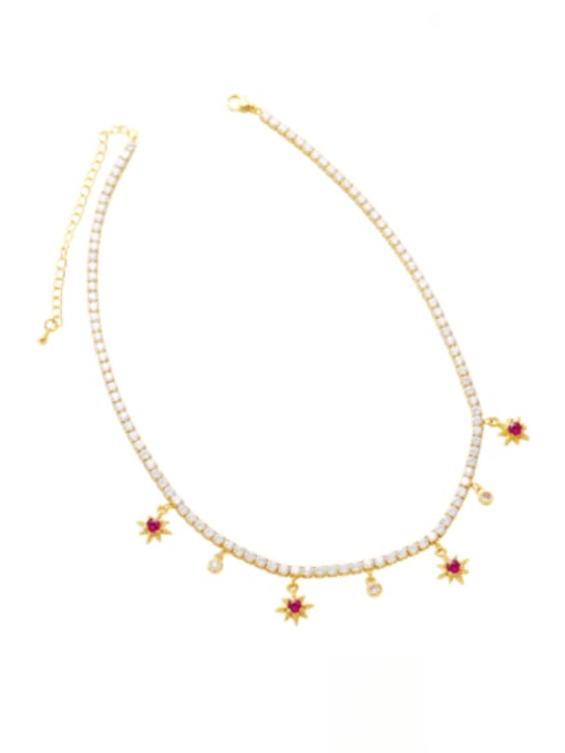 Rose red Brass Cubic Zirconia Star Vintage Necklace