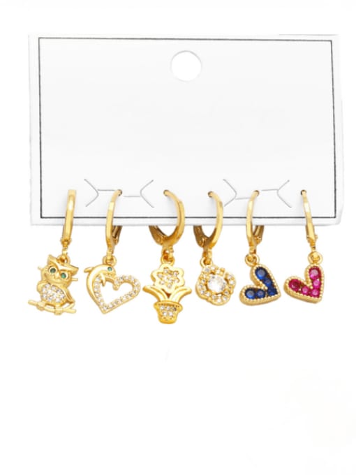 Picture color Brass Cubic Zirconia Heart Hip Hop Huggie Earring